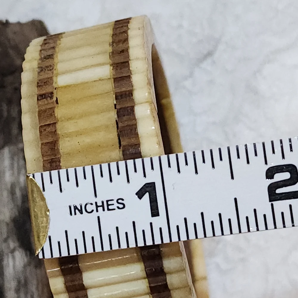 Vintage Boho Faux Bone Resin With Wood Inlay Bangle Cuff Bracelet